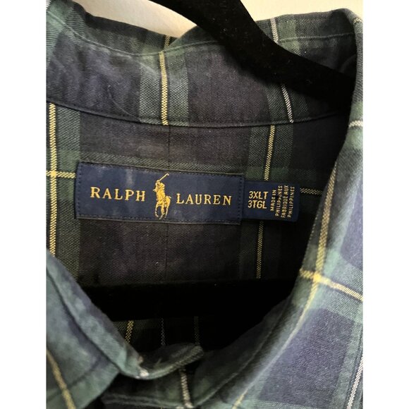 Ralph Lauren 3XLT 3TGL BIG & TALL Green & Yellow Checkered Buttoned Long Sleeve - Picture 4 of 16